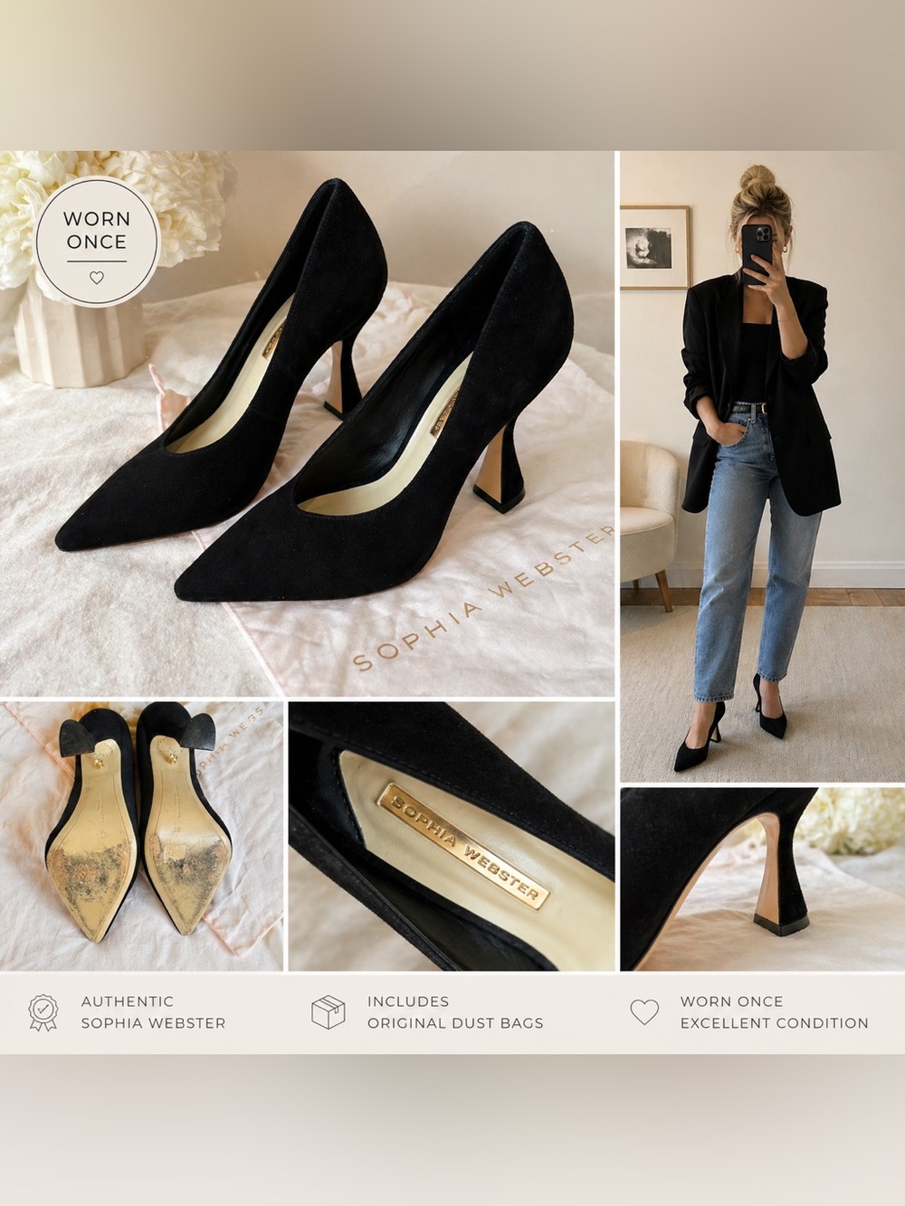 Sophia Webster Black Suede Sculptural Heel Pumps Size 38 Designer Statement
